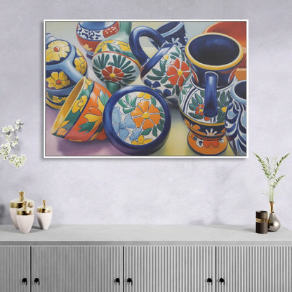Talavera Pottery Colors Living Room - White Canvas Wall Art