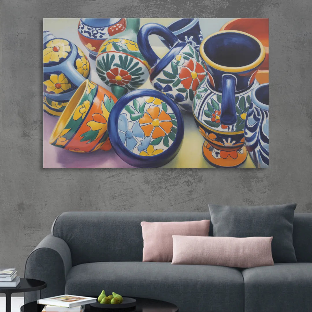 Talavera Pottery Colors Sitting Room - Canvas Wall Art