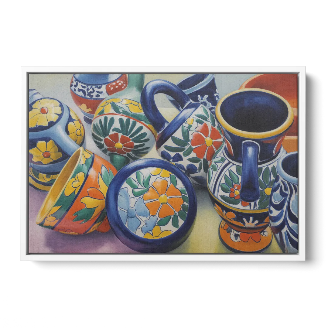 Talavera Pottery Colors Front - White Canvas Wall Art