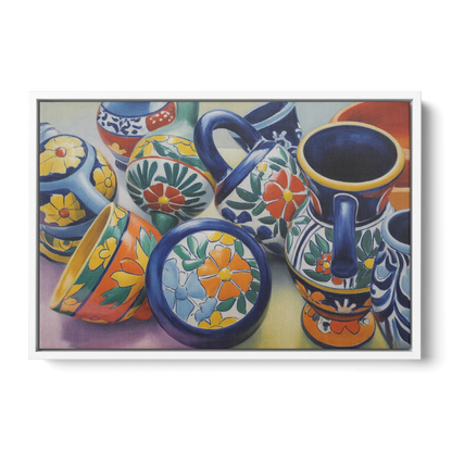 Talavera Pottery Colors Front - White Canvas Wall Art