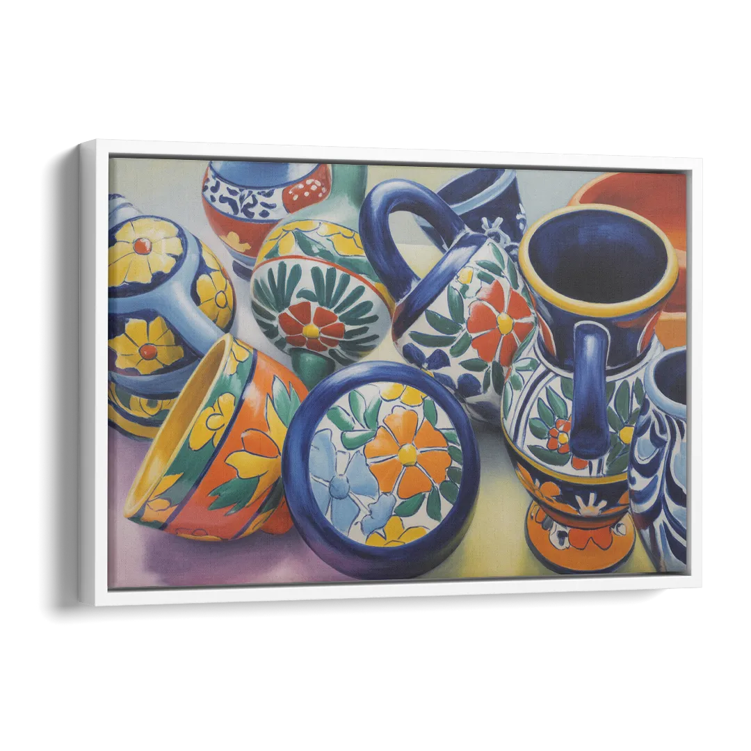 Talavera Pottery Colors Side - White Canvas Wall Art
