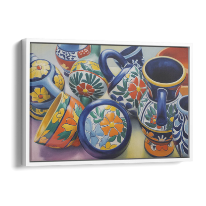Talavera Pottery Colors Side - White Canvas Wall Art