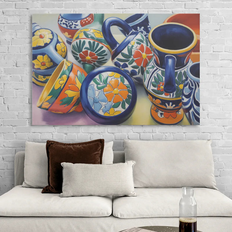 Talavera Pottery Colors Living Room - Canvas Wall Art