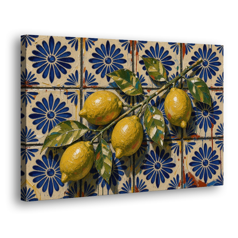 Talavera Wall Art with a Lemon Branch - Canvas Wall Art - Side