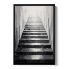 Tall Narrow Wall Art of Stairs Into White Light - Black Framed Canvas Wall Art - Front