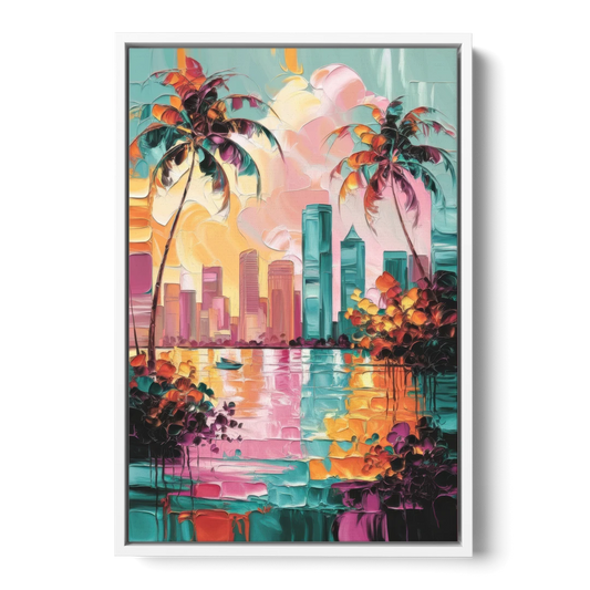 Tampa Bay Coastal Charm - White Framed Canvas Wall Art - Front