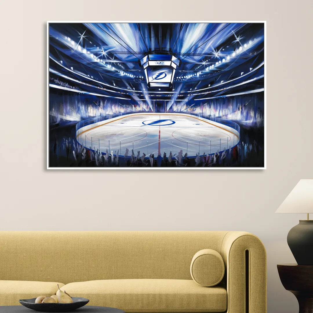 Tampa Bay Lightning Arena Lights Living Room - White Canvas Wall Art