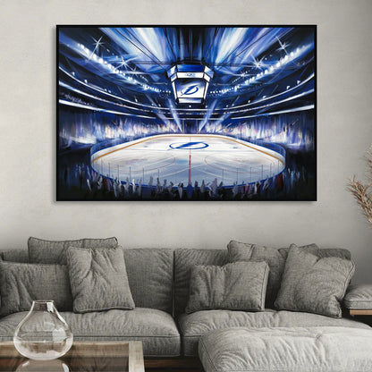 Tampa Bay Lightning Arena Lights Living Room - Black Canvas Wall Art