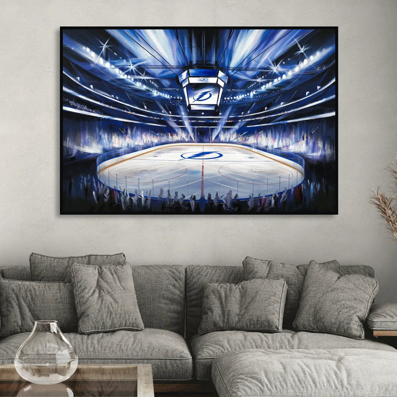 Tampa Bay Lightning Arena Lights Living Room - Black Canvas Wall Art