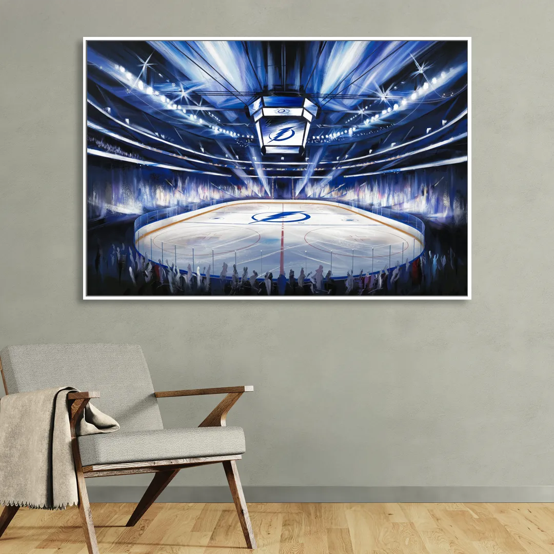 Tampa Bay Lightning Arena Lights Sitting Room - White Canvas Wall Art