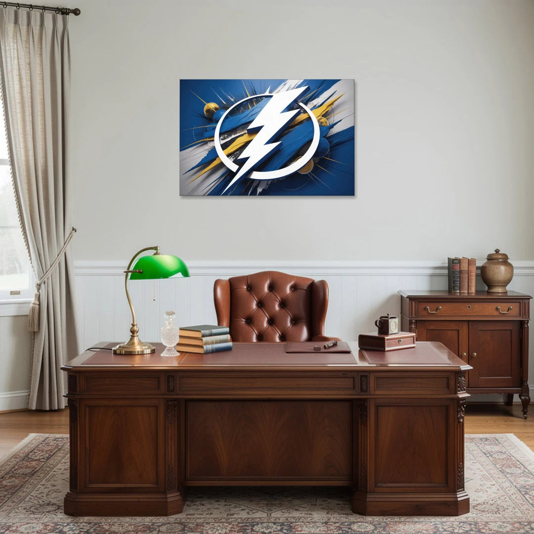 Tampa Bay Lightning Inspired Abstract Lightning Bolt Artwork - Canvas Wall Art - Office - 36x24