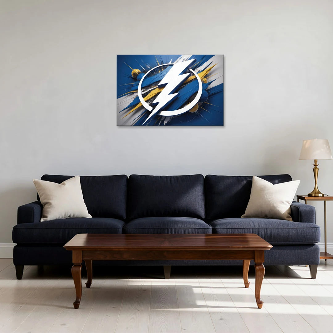 Tampa Bay Lightning Inspired Abstract Lightning Bolt Artwork - Canvas Wall Art - Sofa - 30x20