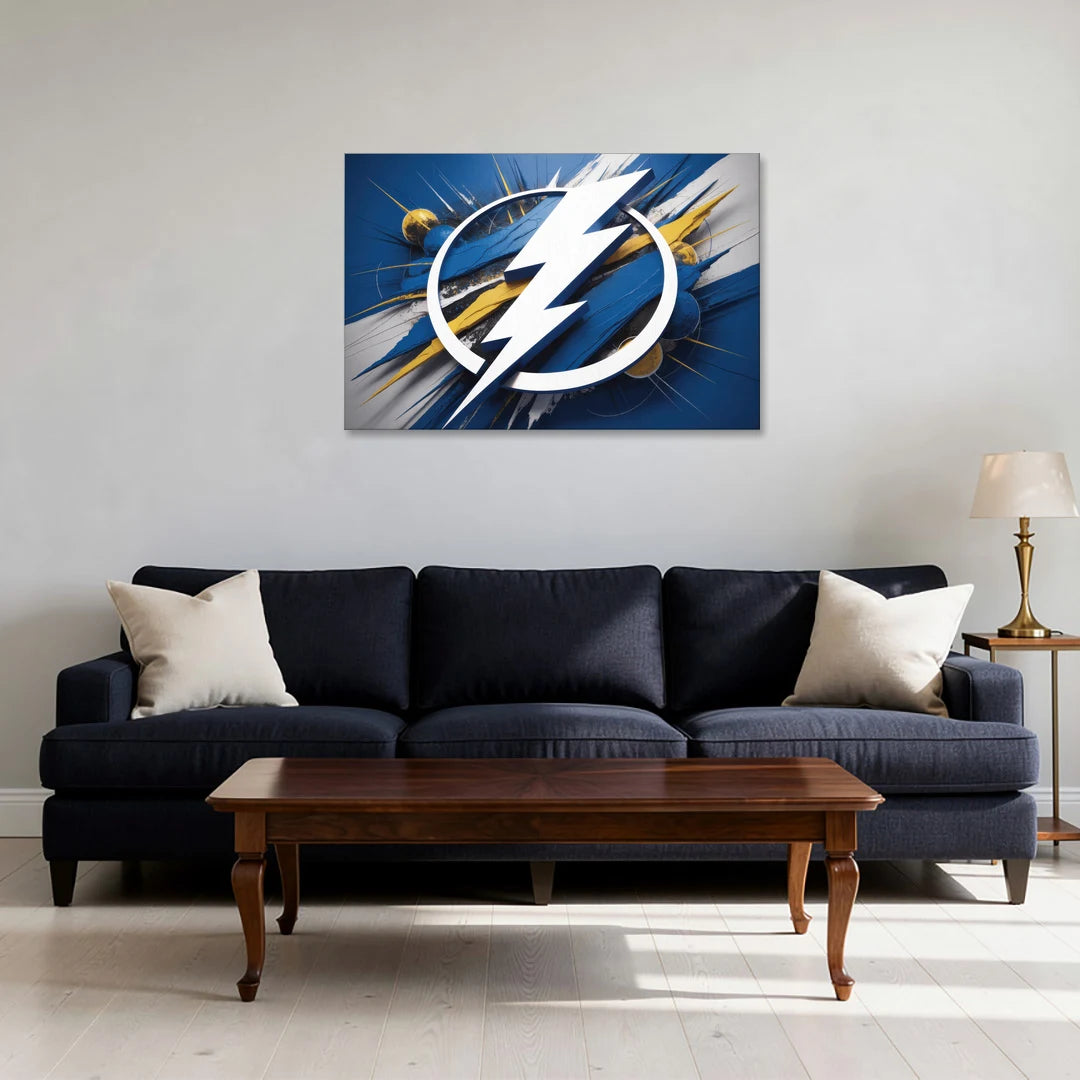 Tampa Bay Lightning Inspired Abstract Lightning Bolt Artwork - Canvas Wall Art - Sofa - 36x24