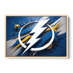 Tampa Bay Lightning Inspired Abstract Lightning Bolt Artwork - Oak Framed Canvas Wall Art - Front