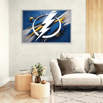 Tampa Bay Lightning Inspired Abstract Lightning Bolt Artwork - Living Room White Frame Canvas