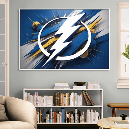 Tampa Bay Lightning Inspired Abstract Lightning Bolt Artwork Living Room - White Canvas Wall Art