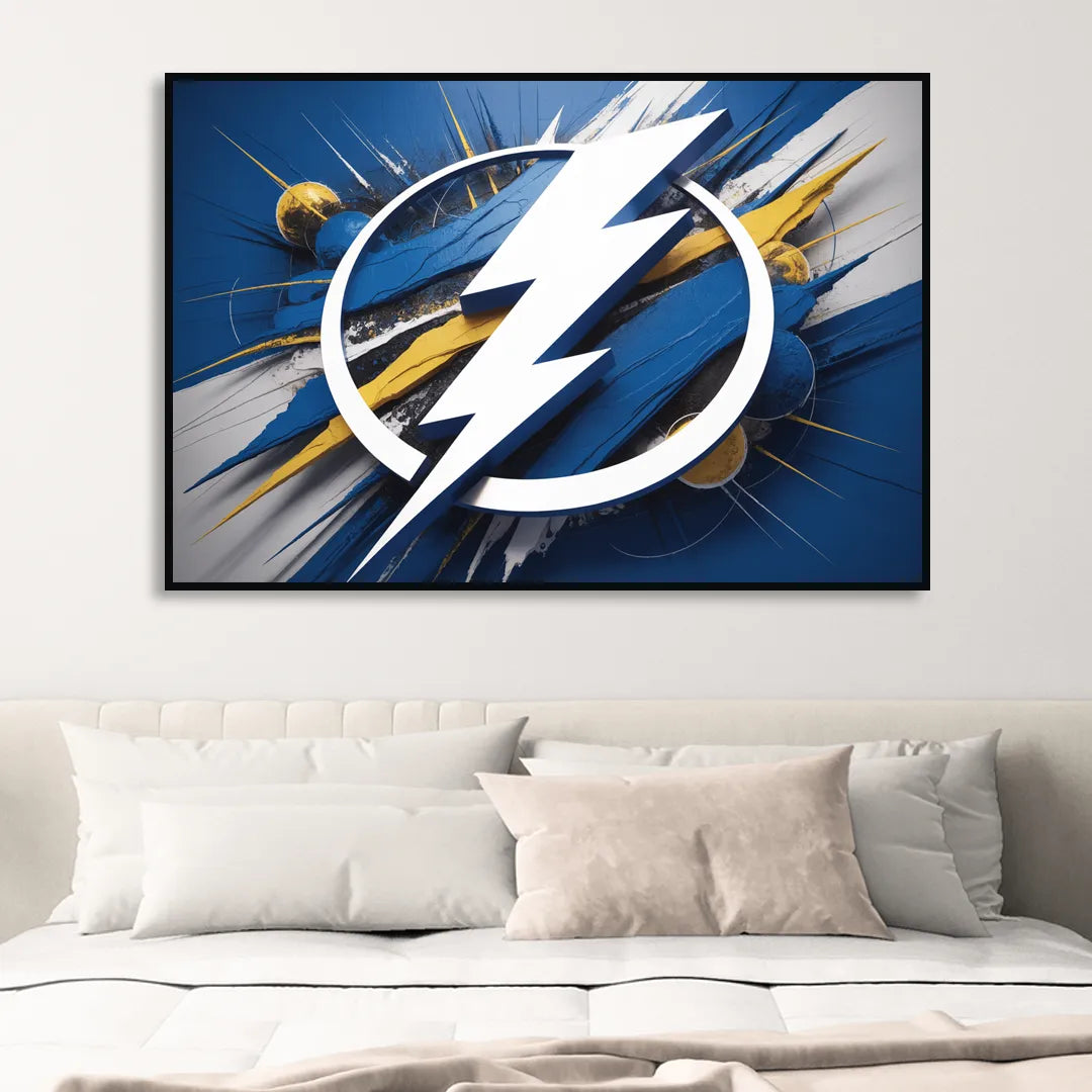 Tampa Bay Lightning Inspired Abstract Lightning Bolt Artwork Living Room - Black Canvas Wall Art
