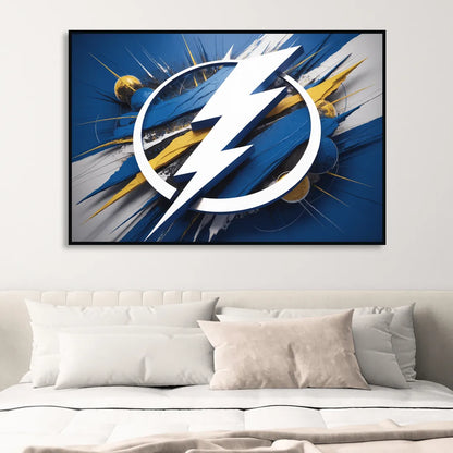 Tampa Bay Lightning Inspired Abstract Lightning Bolt Artwork Living Room - Black Canvas Wall Art
