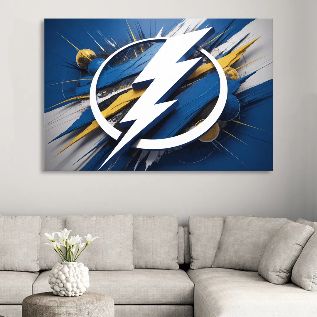 Tampa Bay Lightning Inspired Abstract Lightning Bolt Artwork Sitting Room - Canvas Wall Art