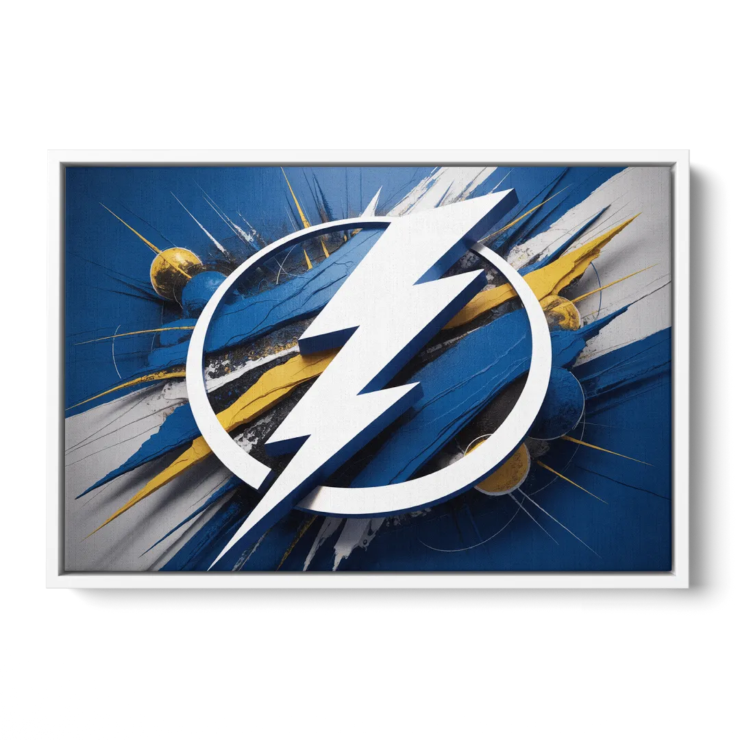 Tampa Bay Lightning Inspired Abstract Lightning Bolt Artwork - White Frame Canvas