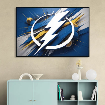 Tampa Bay Lightning Inspired Abstract Lightning Bolt Artwork Sitting Room - Black Canvas Wall Art