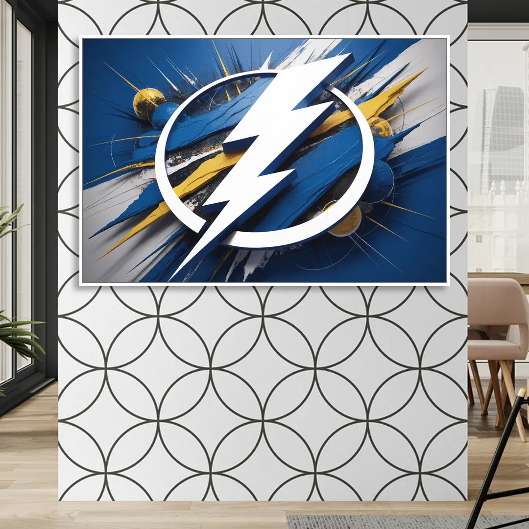Tampa Bay Lightning Inspired Abstract Lightning Bolt Artwork Sitting Room - White Canvas Wall Art