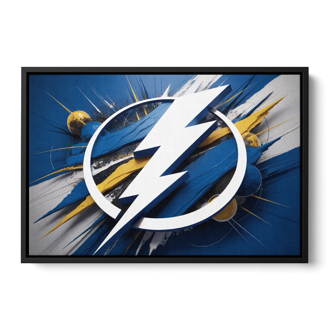 Tampa Bay Lightning Inspired Abstract Lightning Bolt Artwork Front - Black Canvas Wall Art