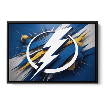 Tampa Bay Lightning Inspired Abstract Lightning Bolt Artwork Front - Black Canvas Wall Art