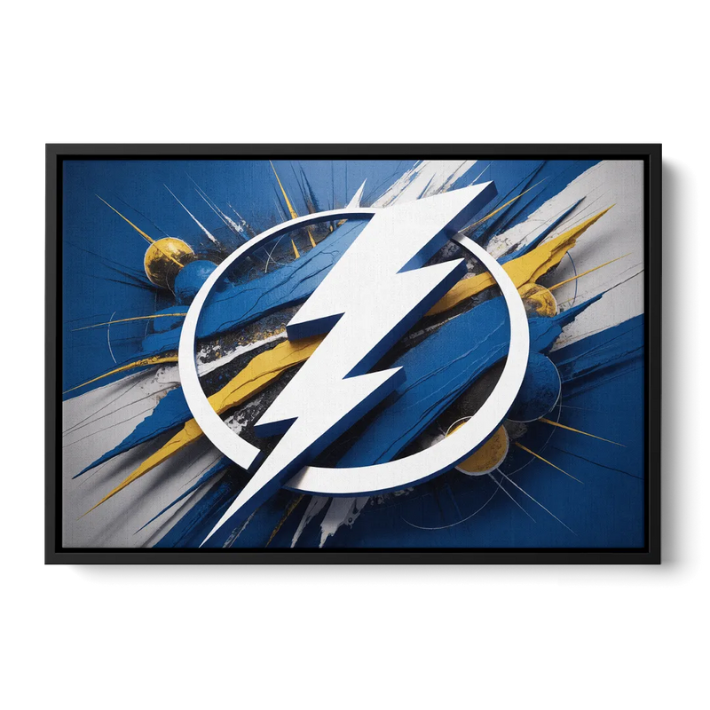Tampa Bay Lightning Inspired Abstract Lightning Bolt Artwork Front - Black Canvas Wall Art
