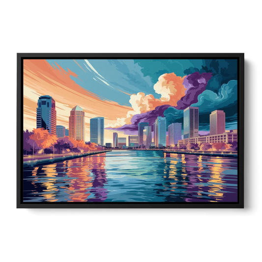 Tampa Bay Skyline Panorama - Black Framed Canvas Wall Art - Front
