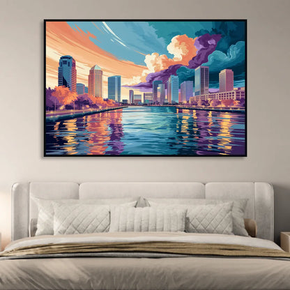 Tampa Bay Skyline Panorama Living Room - Black Canvas Wall Art