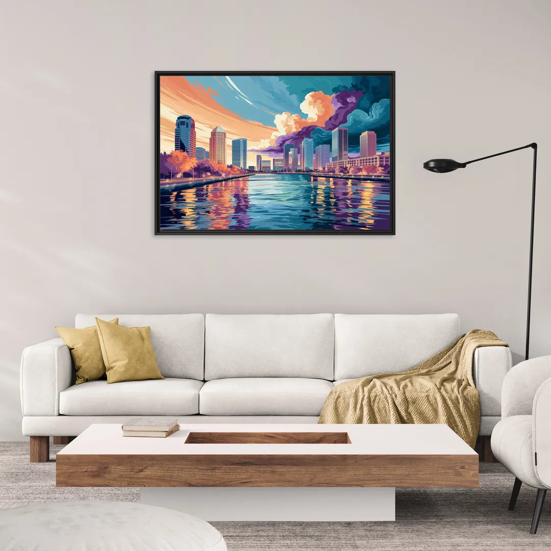 Tampa Bay Skyline Panorama - Living Room Black Frame Canvas
