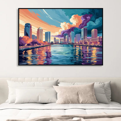 Tampa Bay Skyline Panorama Sitting Room - Black Canvas Wall Art
