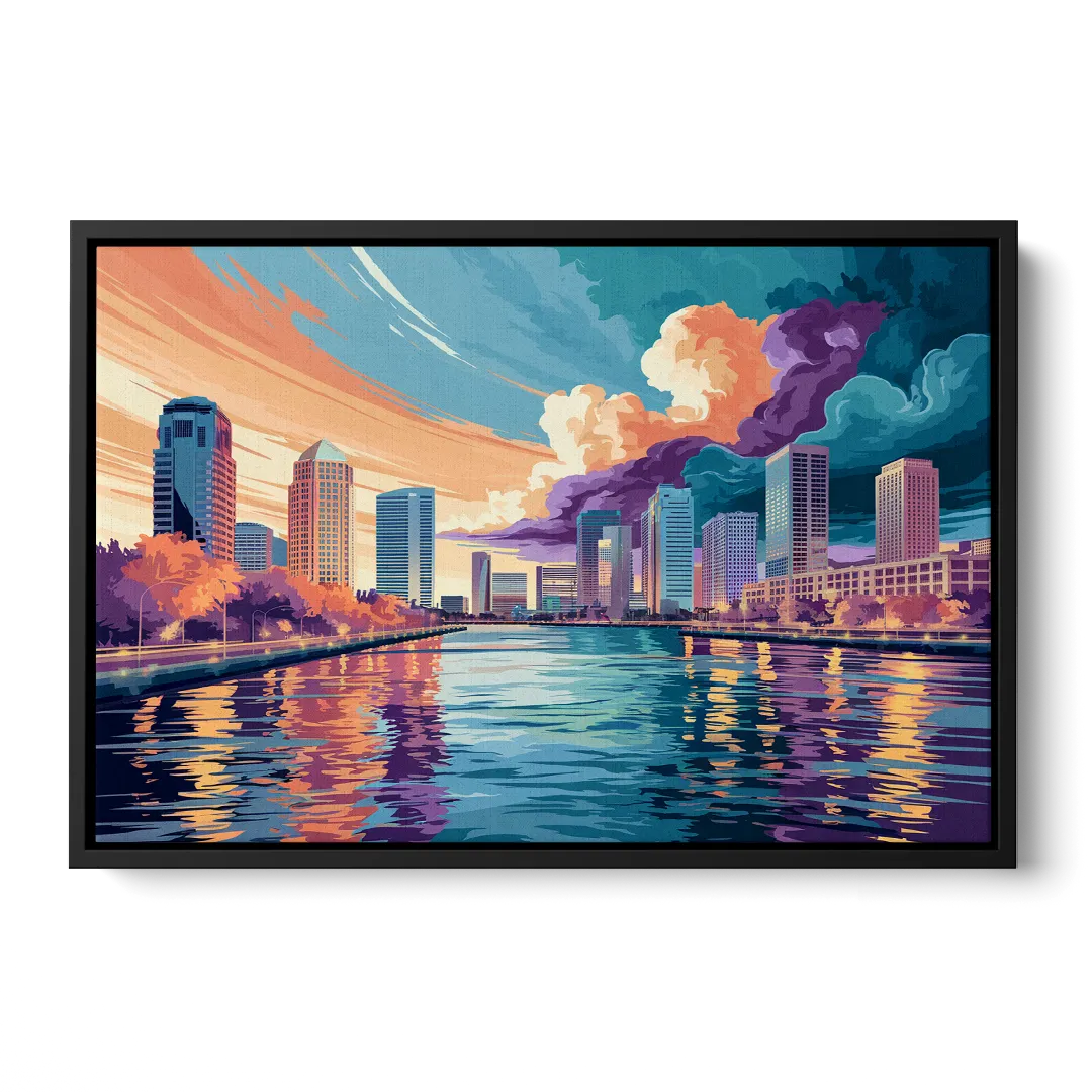 Tampa Bay Skyline Panorama Front - Black Canvas Wall Art