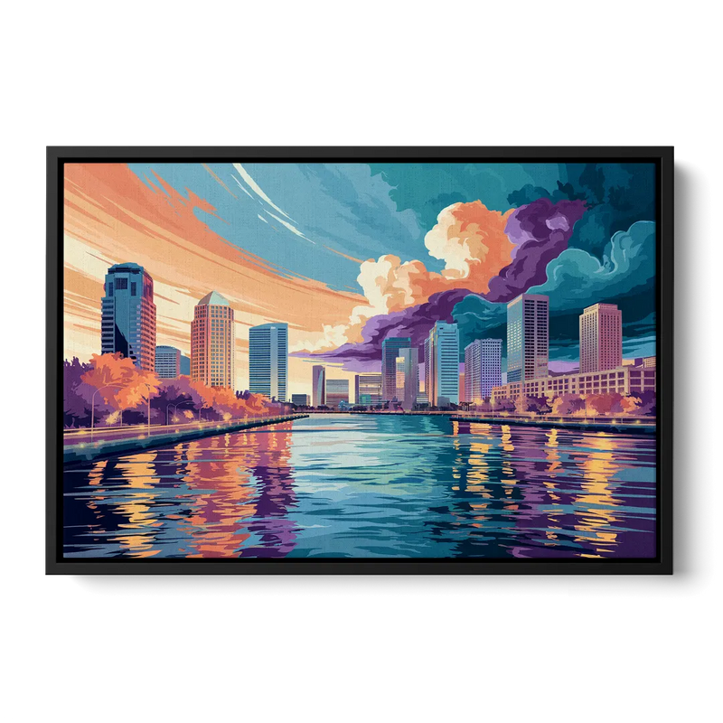 Tampa Bay Skyline Panorama Front - Black Canvas Wall Art