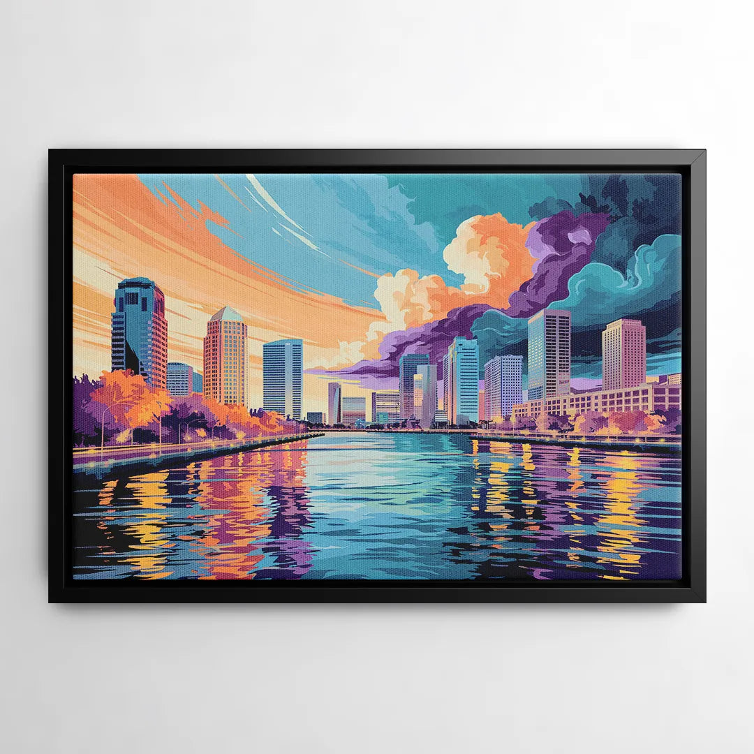 Tampa Bay Skyline Panorama - Black Frame Canvas