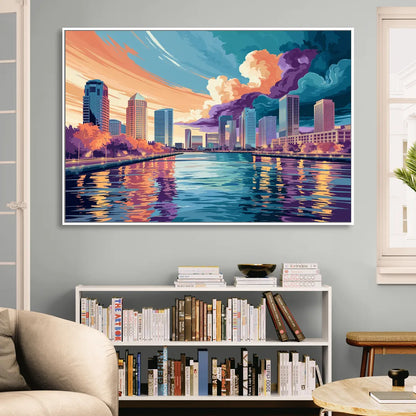 Tampa Bay Skyline Panorama Sitting Room - White Canvas Wall Art