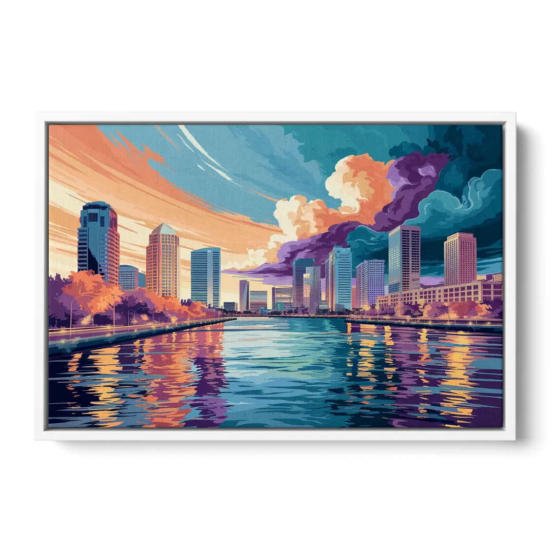 Tampa Bay Skyline Panorama Front - White Canvas Wall Art