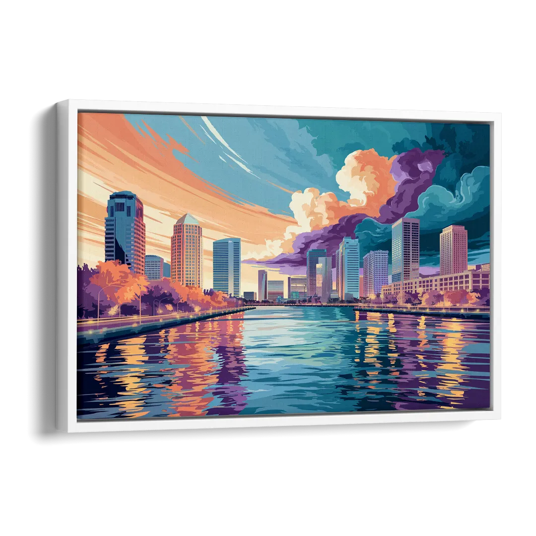 Tampa Bay Skyline Panorama Side - White Canvas Wall Art