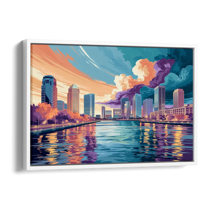 Tampa Bay Skyline Panorama Side - White Canvas Wall Art
