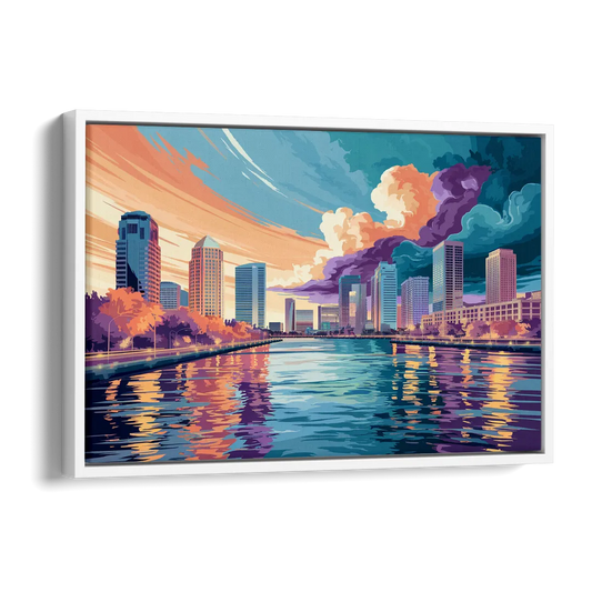 Tampa Bay Skyline Panorama Side - White Canvas Wall Art