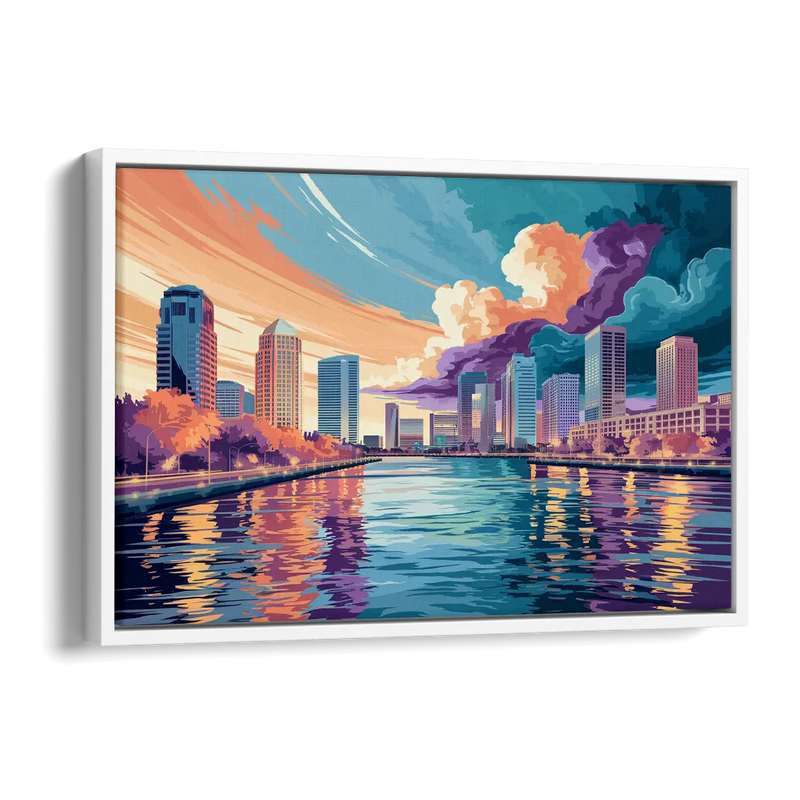 Tampa Bay Skyline Panorama Side - White Canvas Wall Art