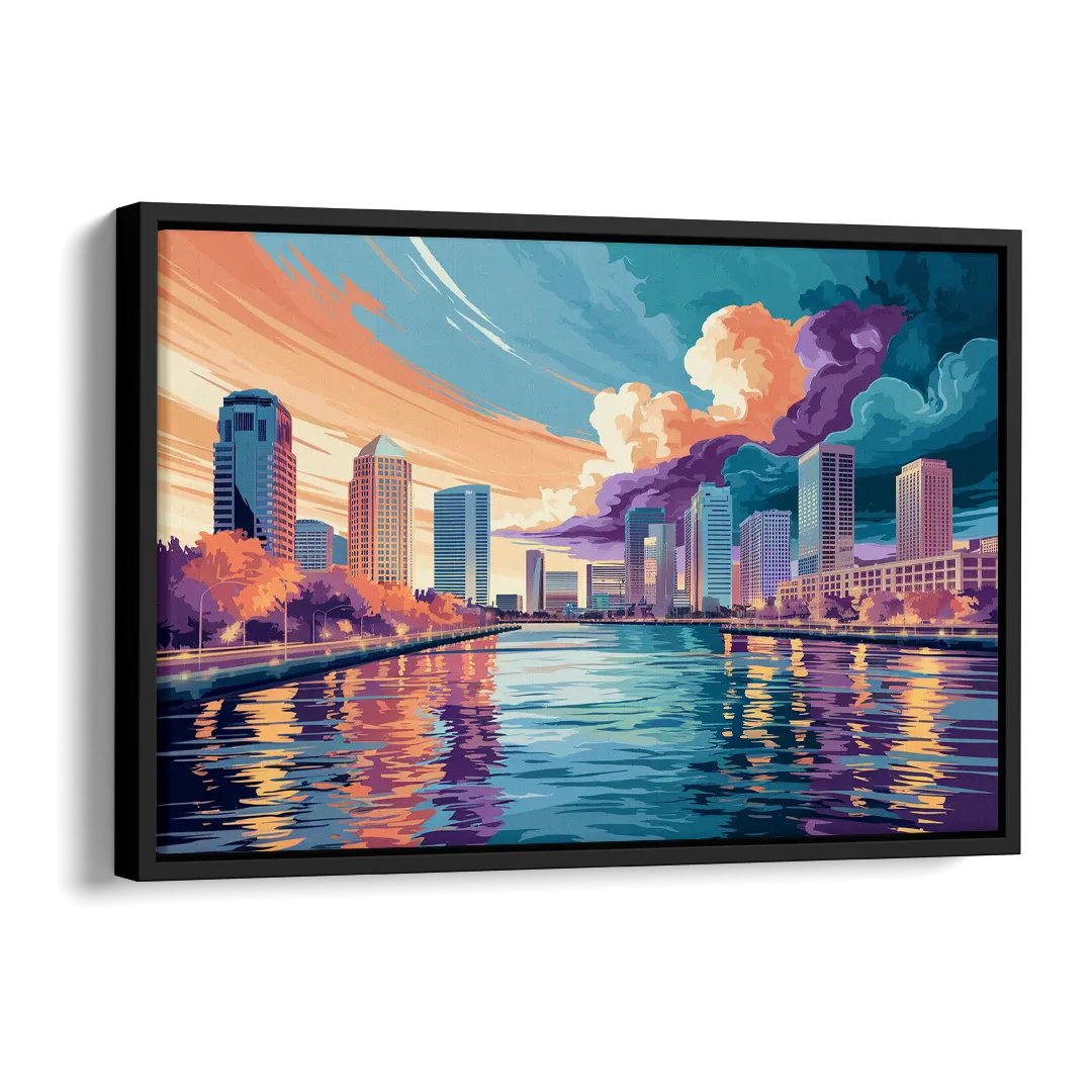 Tampa Bay Skyline Panorama Side - Black Canvas Wall Art