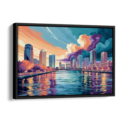 Tampa Bay Skyline Panorama Side - Black Canvas Wall Art