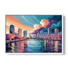 Tampa Bay Skyline Panorama - White Framed Canvas Wall Art - Front