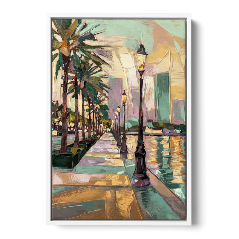 Tampa Bayshore Boulevard Scene Front - White Canvas Wall Art