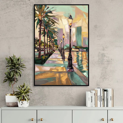 Tampa Bayshore Boulevard Scene Living Room - Black Canvas Wall Art