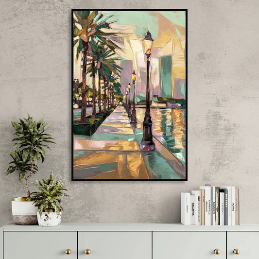 Tampa Bayshore Boulevard Scene Living Room - Black Canvas Wall Art