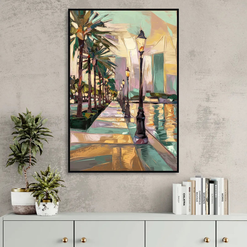 Tampa Bayshore Boulevard Scene Living Room - Black Canvas Wall Art