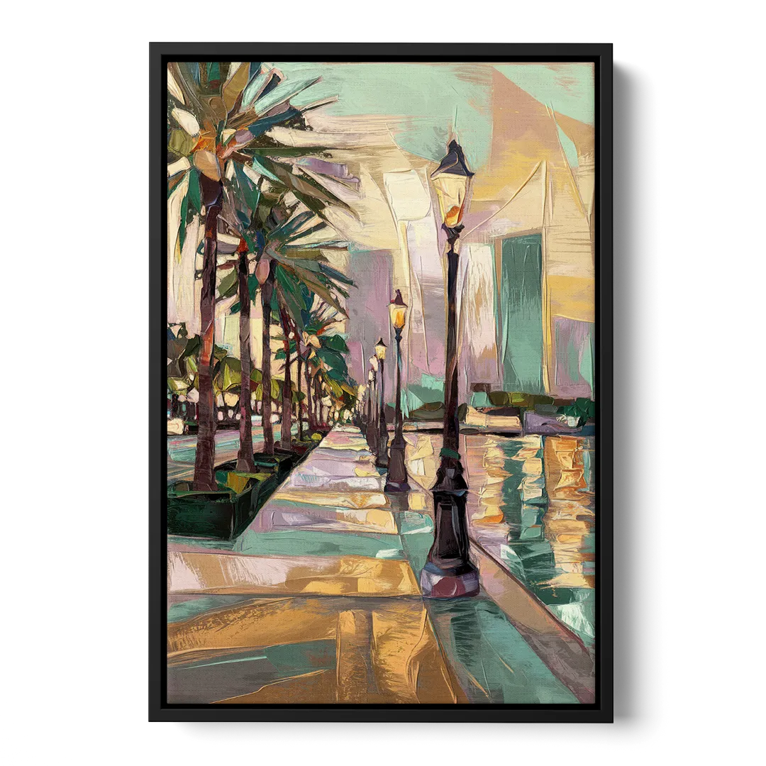Tampa Bayshore Boulevard Scene Front - Black Canvas Wall Art